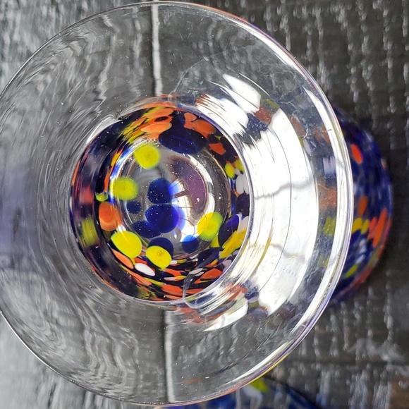 One Source Handmade Hand Blown Confetti  Glass Drinkware Six" Tall  Blue Orange - Picture 12 of 16